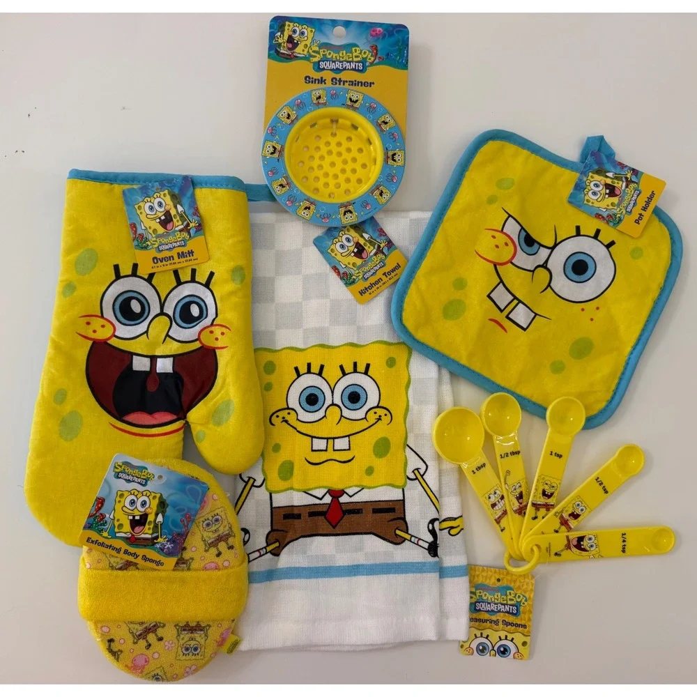 SpongeBob SquarePants Kitchen Towel Oven Mitt Spoons Sink Strainer Set
